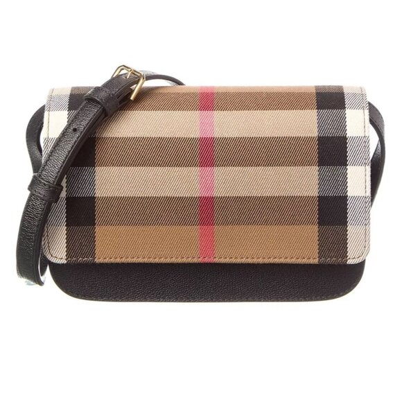 Burberry Madison Check Canvas Leather Shoulder Bag Black 8084026 - Picture 2 of 14